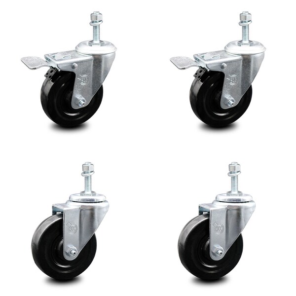 Service Caster 4 Inch Hard Rubber Swivel 10mm Threaded Stem Caster Total Lock Brakes, 2PK SCC-TSTTL20S414-HRS-M1015-2-S-2 - main